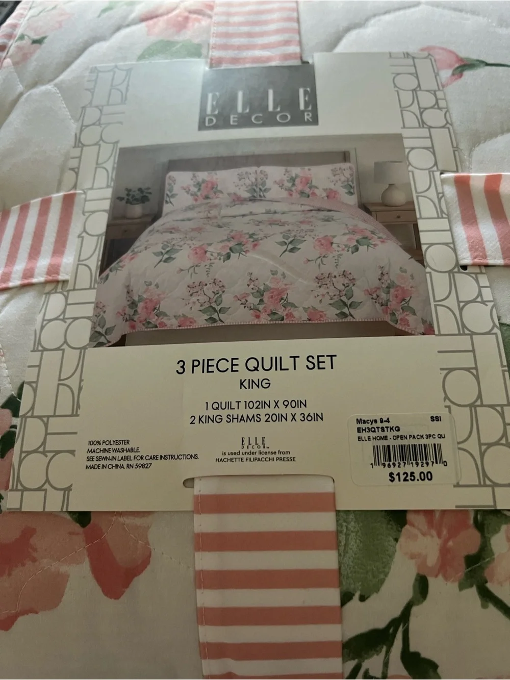 Elle Decor Pink and Green Floral King Quilt Set